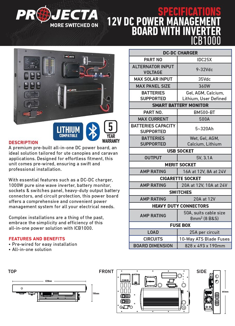 Projecta ICB1000 12V DC Power Management Board with 1000W Inverter