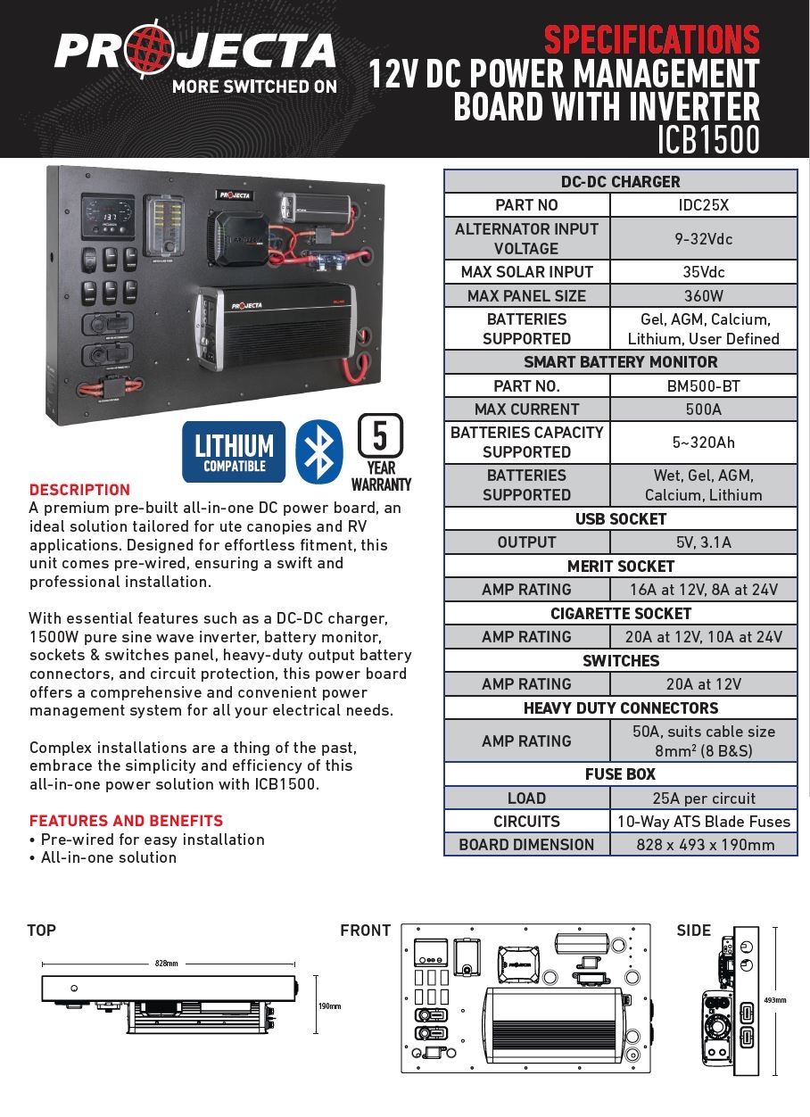 Projecta ICB1500 12V DC Power Management Board with 1500W Inverter