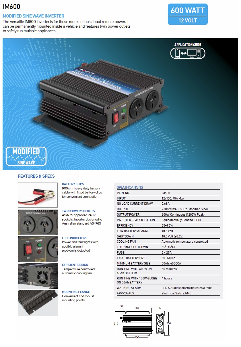 Projecta IM600 12V 600W Modified Sine Wave Inverter